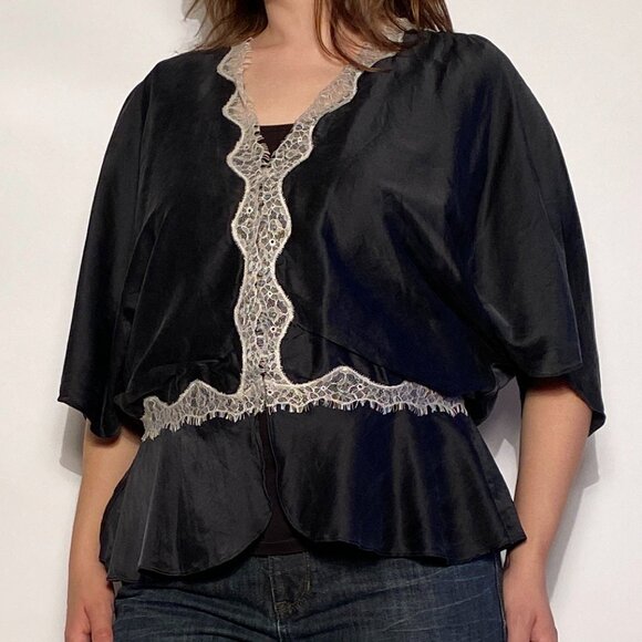 Vintage Y2K does 1930s Real SILK & LACE Bed Jacket Style Top by Express! Large - Picture 5 of 7
